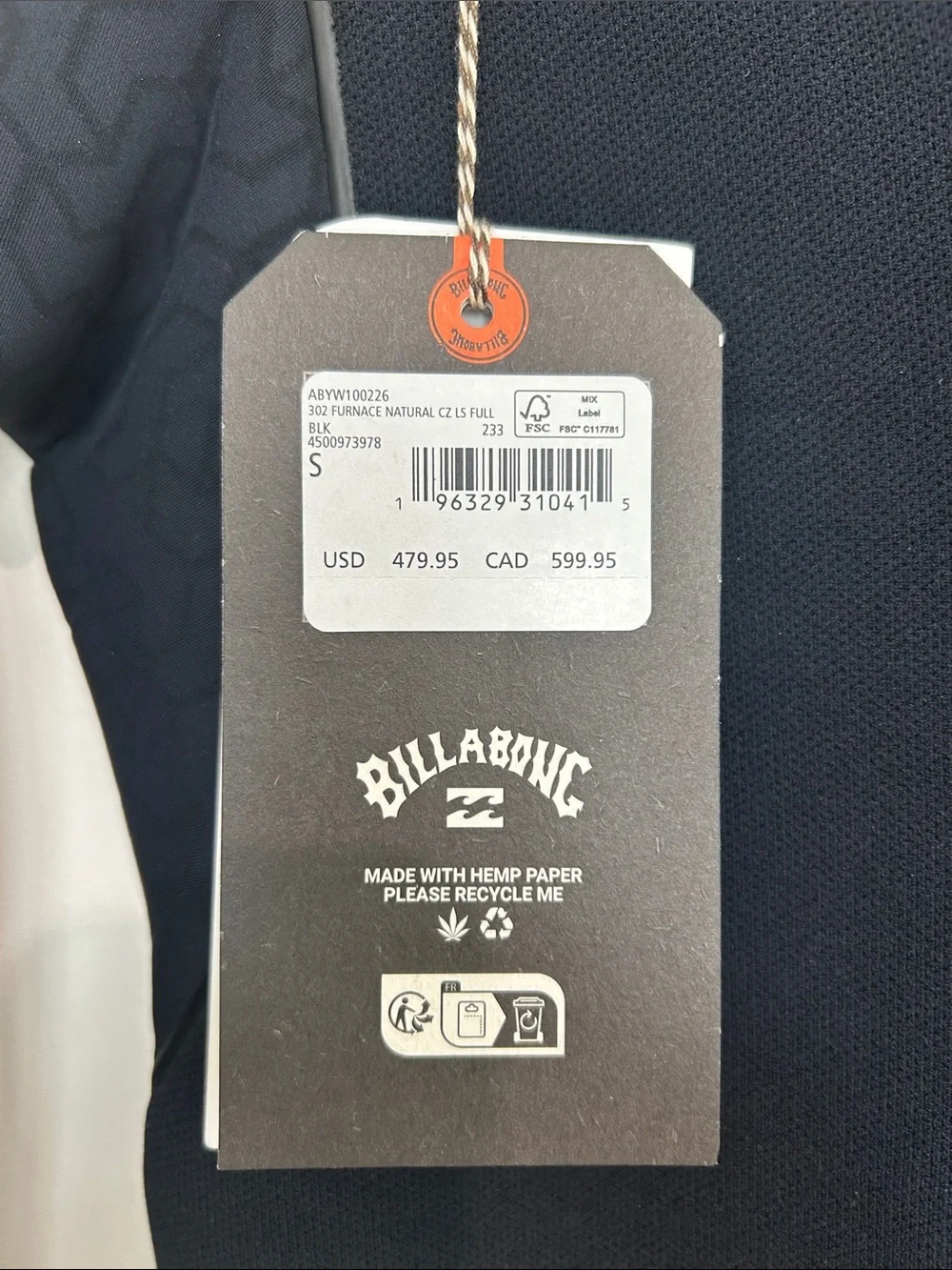 Billabong Men's Furnace Natural 3/2 302 CZ Full Body Wetsuit Size Small NWT